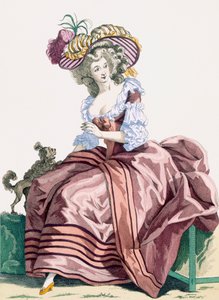 Robe élégante en satin caramel pour dame, gravée par Le Beau, planche no.172 de 